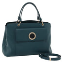 BVLGARI Hand Bag Leather 2way Turquoise Blue Gold Auth BD1376-1
