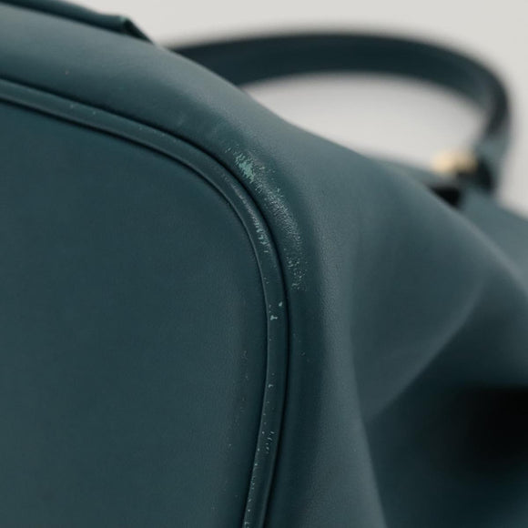 BVLGARI Hand Bag Leather 2way Turquoise Blue Gold Auth BD1376