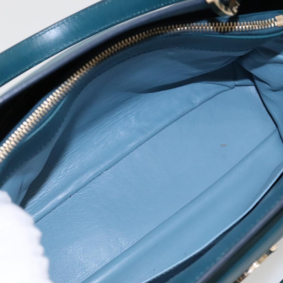 BVLGARI Hand Bag Leather 2way Turquoise Blue Gold Auth BD1376