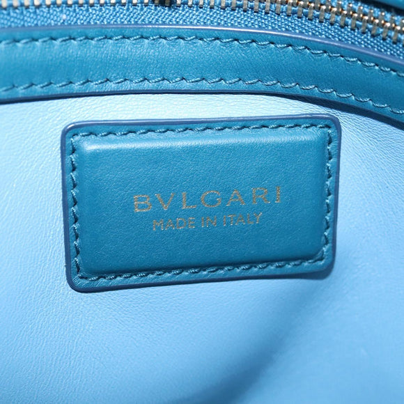BVLGARI Hand Bag Leather 2way Turquoise Blue Gold Auth BD1376