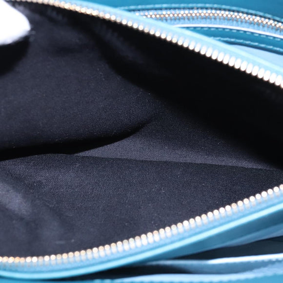 BVLGARI Hand Bag Leather 2way Turquoise Blue Gold Auth BD1376