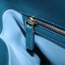 BVLGARI Hand Bag Leather 2way Turquoise Blue Gold Auth BD1376-22