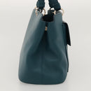 BVLGARI Hand Bag Leather 2way Turquoise Blue Gold Auth BD1376-3