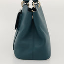 BVLGARI Hand Bag Leather 2way Turquoise Blue Gold Auth BD1376-4