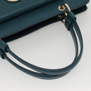 BVLGARI Hand Bag Leather 2way Turquoise Blue Gold Auth BD1376-7