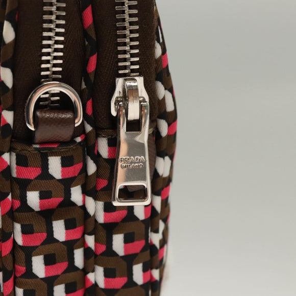 PRADA Shoulder Bag Nylon Leather Brown Pink Silver Auth BD1378V