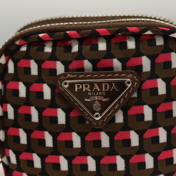 PRADA Shoulder Bag Nylon Leather Brown Pink Silver Auth BD1378V