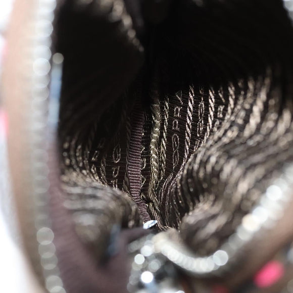 PRADA Shoulder Bag Nylon Leather Brown Pink Silver Auth BD1378V