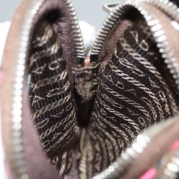 PRADA Shoulder Bag Nylon Leather Brown Pink Silver Auth BD1378V