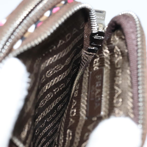 PRADA Shoulder Bag Nylon Leather Brown Pink Silver Auth BD1378V