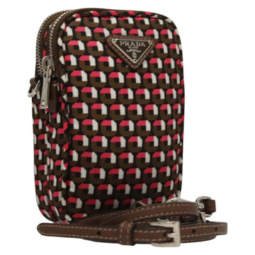 PRADA Shoulder Bag Nylon Leather Brown Pink Silver Auth BD1378V