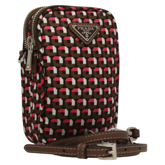 PRADA Shoulder Bag Nylon Leather Brown Pink Silver Auth BD1378V