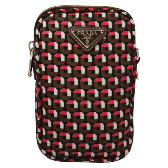 PRADA Shoulder Bag Nylon Leather Brown Pink Silver Auth BD1378V