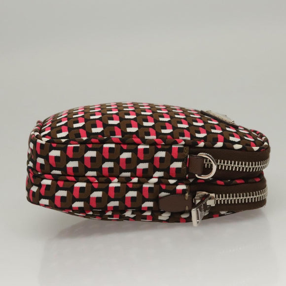 PRADA Shoulder Bag Nylon Leather Brown Pink Silver Auth BD1378V