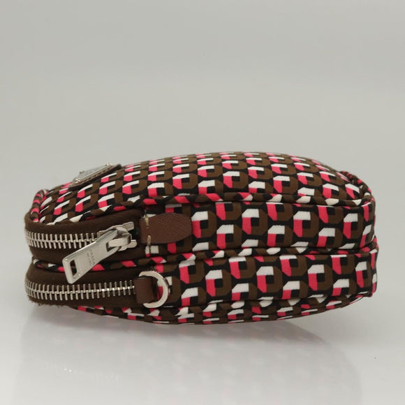 PRADA Shoulder Bag Nylon Leather Brown Pink Silver Auth BD1378V