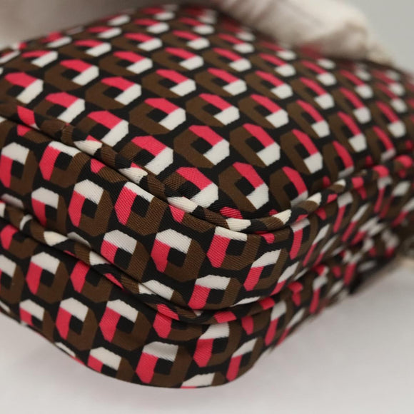 PRADA Shoulder Bag Nylon Leather Brown Pink Silver Auth BD1378V