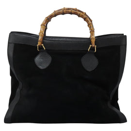 GUCCI Bamboo Hand Bag Suede Leather Black Gold 002 1186 0259 Auth BD1389 - 0