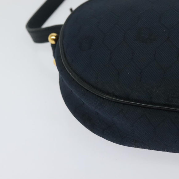 Christian Dior Honeycomb Canvas Shoulder Bag Gold Navy Auth BD1407