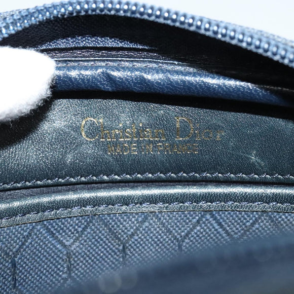 Christian Dior Honeycomb Canvas Shoulder Bag Gold Navy Auth BD1407