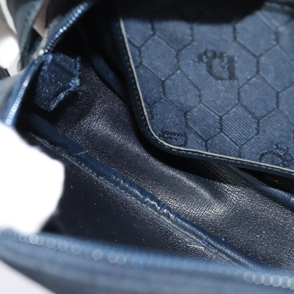 Christian Dior Honeycomb Canvas Shoulder Bag Gold Navy Auth BD1407