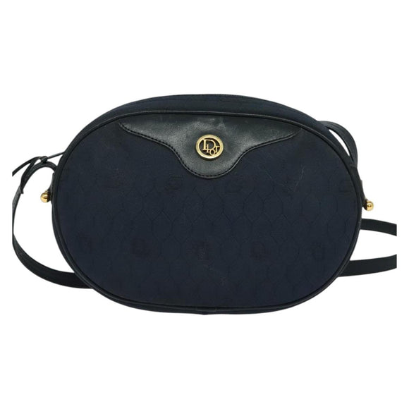 Christian Dior Honeycomb Canvas Shoulder Bag Gold Navy Auth BD1407