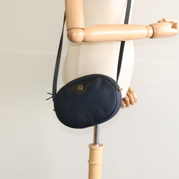 Christian Dior Honeycomb Canvas Shoulder Bag Gold Navy Auth BD1407