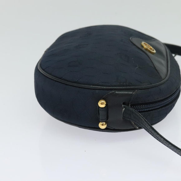 Christian Dior Honeycomb Canvas Shoulder Bag Gold Navy Auth BD1407