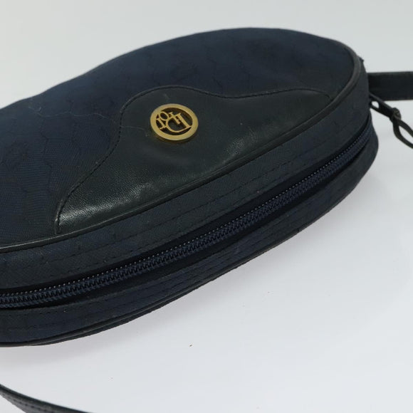 Christian Dior Honeycomb Canvas Shoulder Bag Gold Navy Auth BD1407