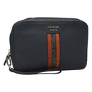 PRADA Clutch Bag Safiano leather Navy Silver Auth BD1408-1