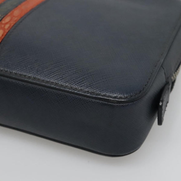 PRADA Clutch Bag Safiano leather Navy Silver Auth BD1408