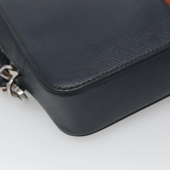PRADA Clutch Bag Safiano leather Navy Silver Auth BD1408