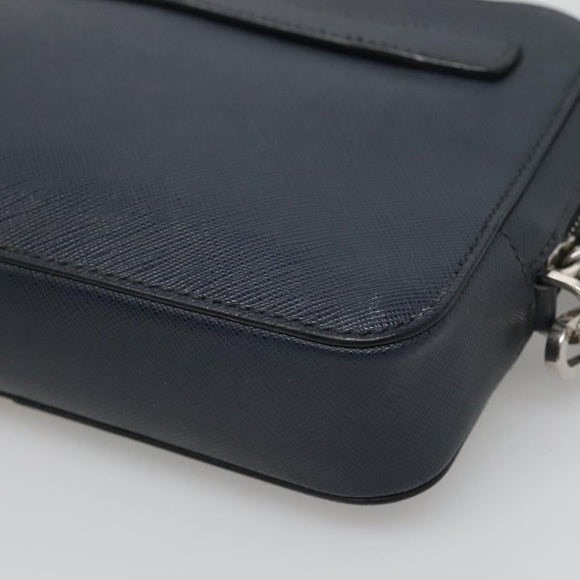 PRADA Clutch Bag Safiano leather Navy Silver Auth BD1408