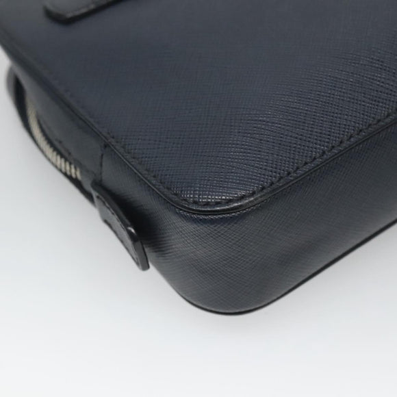 PRADA Clutch Bag Safiano leather Navy Silver Auth BD1408