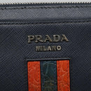 PRADA Clutch Bag Safiano leather Navy Silver Auth BD1408-19