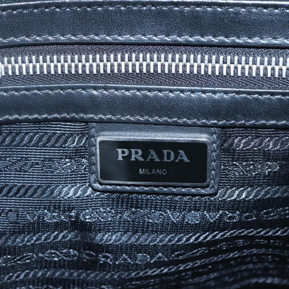 PRADA Clutch Bag Safiano leather Navy Silver Auth BD1408