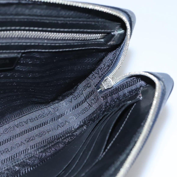 PRADA Clutch Bag Safiano leather Navy Silver Auth BD1408