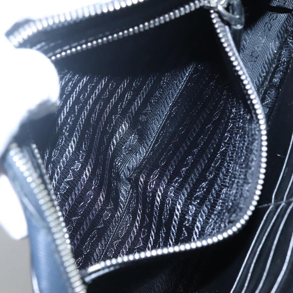 PRADA Clutch Bag Safiano leather Navy Silver Auth BD1408