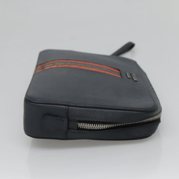PRADA Clutch Bag Safiano leather Navy Silver Auth BD1408