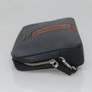 PRADA Clutch Bag Safiano leather Navy Silver Auth BD1408-4