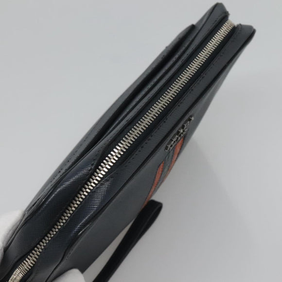 PRADA Clutch Bag Safiano leather Navy Silver Auth BD1408