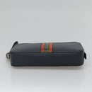 PRADA Clutch Bag Safiano leather Navy Silver Auth BD1408-5