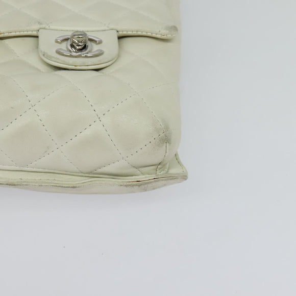 CHANEL Shoulder Bag Lamb Skin White CC Auth BD1411