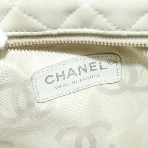 CHANEL Shoulder Bag Lamb Skin White CC Auth BD1411