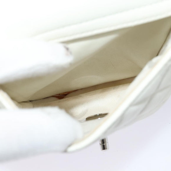 CHANEL Shoulder Bag Lamb Skin White CC Auth BD1411