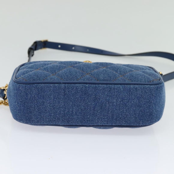 VERSACE Medusa Shoulder Bag Denim Blue Gold Auth BD1427