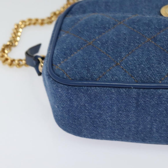 VERSACE Medusa Shoulder Bag Denim Blue Gold Auth BD1427