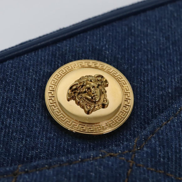 VERSACE Medusa Umhängetasche Denimblau Gold Auth BD1427
