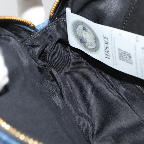 VERSACE Medusa Shoulder Bag Denim Blue Gold Auth BD1427