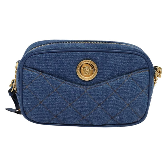 VERSACE Medusa Shoulder Bag Denim Blue Gold Auth BD1427