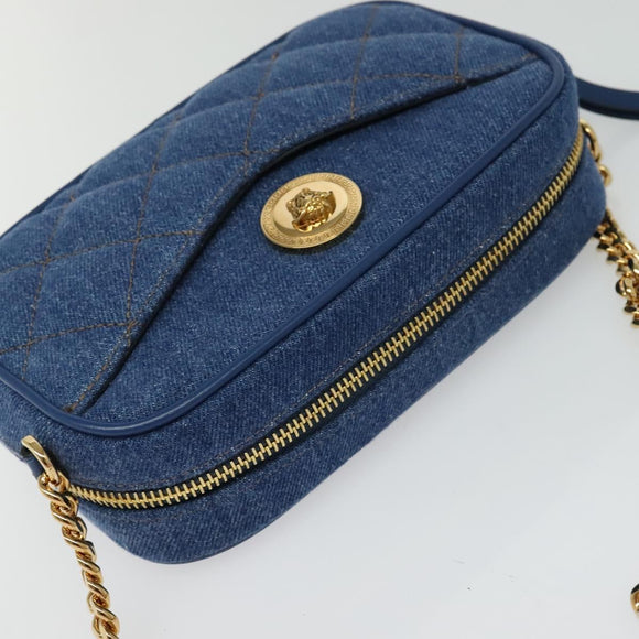 VERSACE Medusa Shoulder Bag Denim Blue Gold Auth BD1427